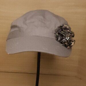 BK Grey Cadet Style Cap Hat Animal Print Floral Detail